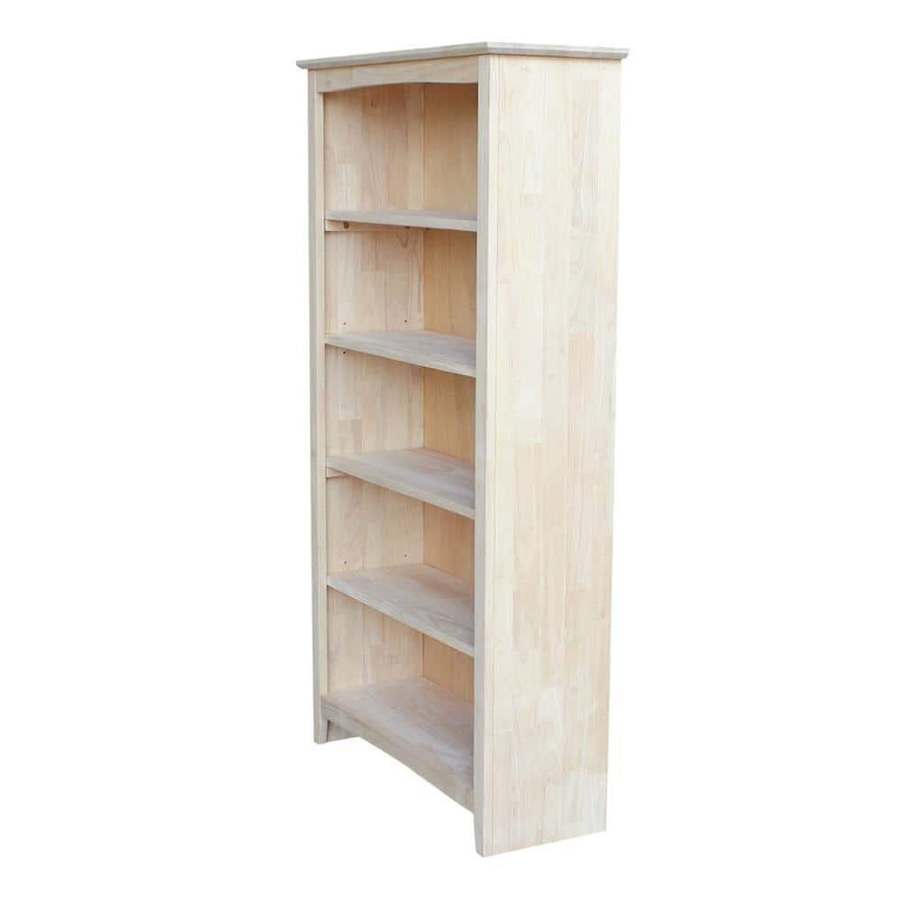 60" Shaker Bookshelf Unfinished - International Concepts: Solid Parawood, 5-Shelf Storage