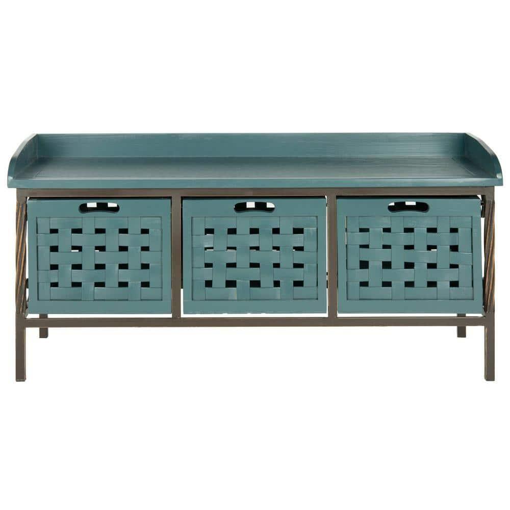 Isaac 3 Drawer Wooden Storage Bench - Teal - Safavieh