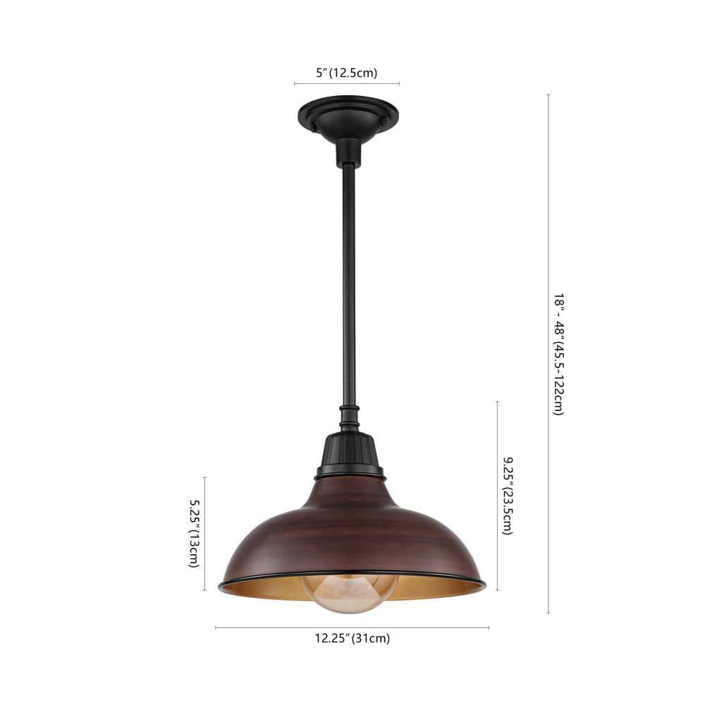 Jasper 12.25" 1-Light Farmhouse Industrial Indoor/Outdoor Iron LED Pendant, Wood Finish/Copper