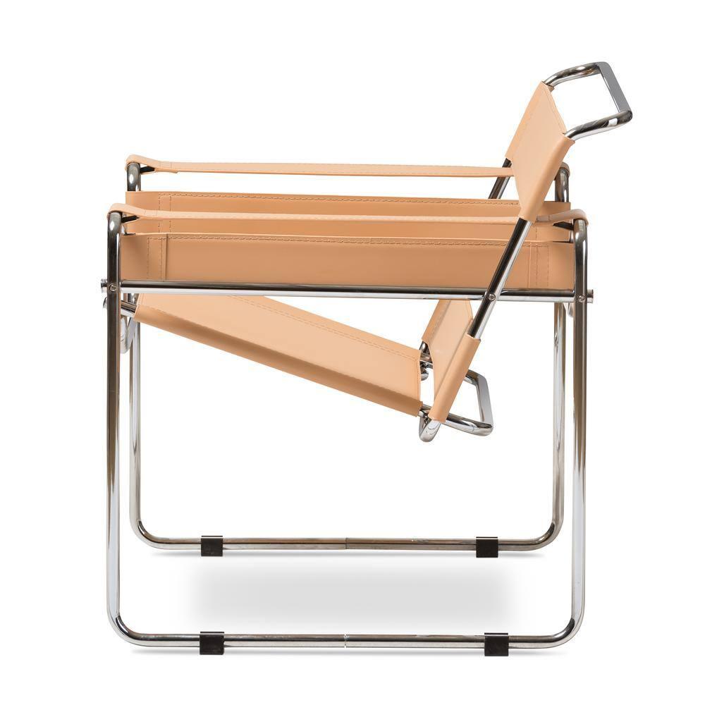 Baxton Studio Jericho Leather Mid Century Modern Accent Chair Tan: Chrome Finish, No-Mar Feet, Fully Assembled