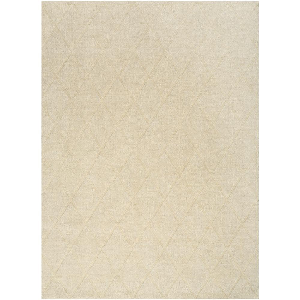 Nourison 5'3"x7'3" Wool Haven Modern Handwoven Area Rug Ivory: Geometric Diamond Pattern, Medium Pile, Indoor Use