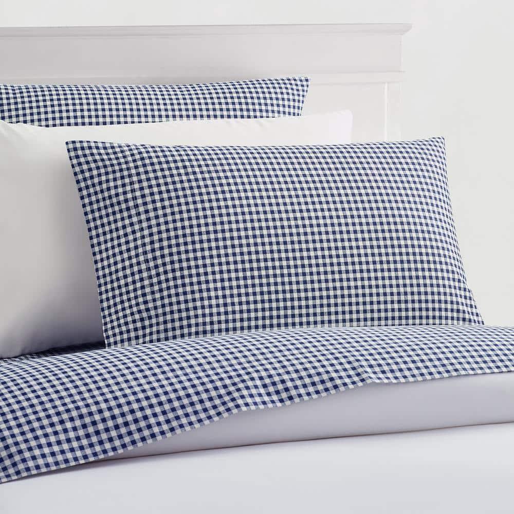 Laurel & Mayfair King Gingham Print Sheet Set Navy