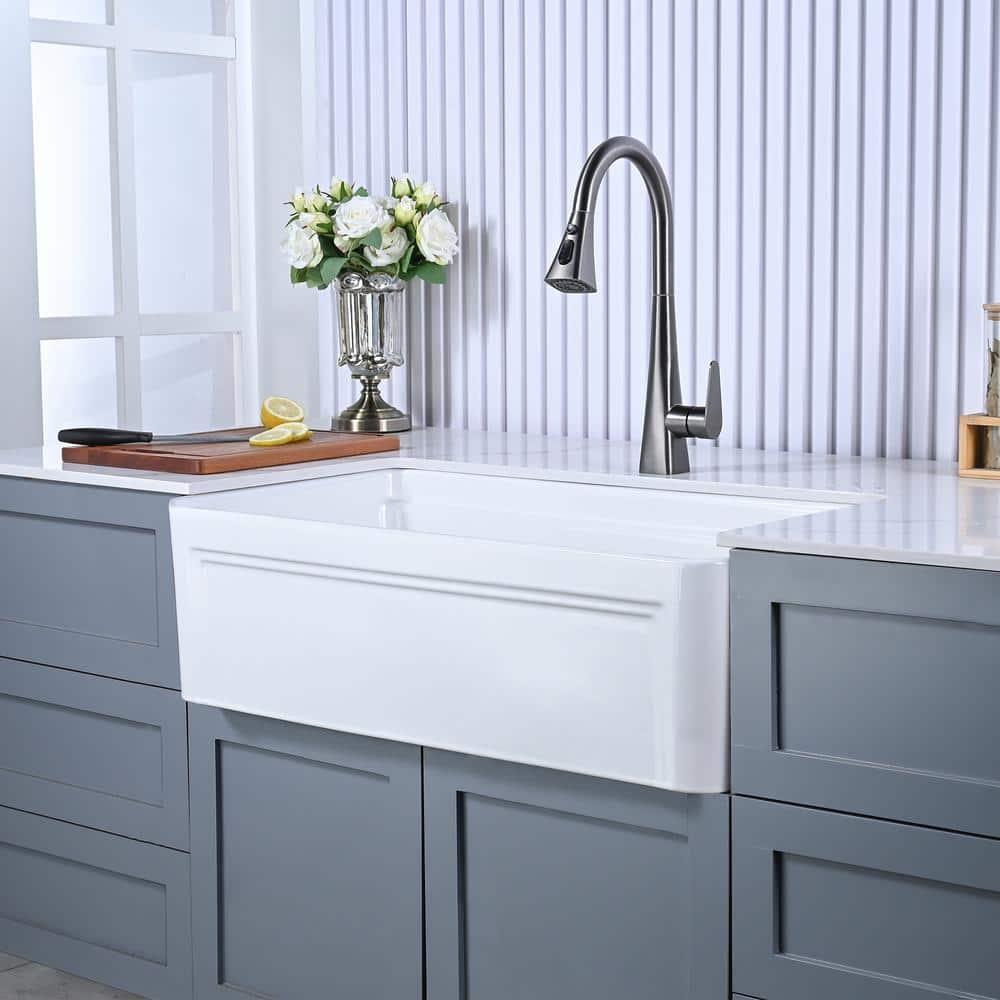 Farmhouse Apron Single Bowl Ceramic Kitchen Sink with Accessories