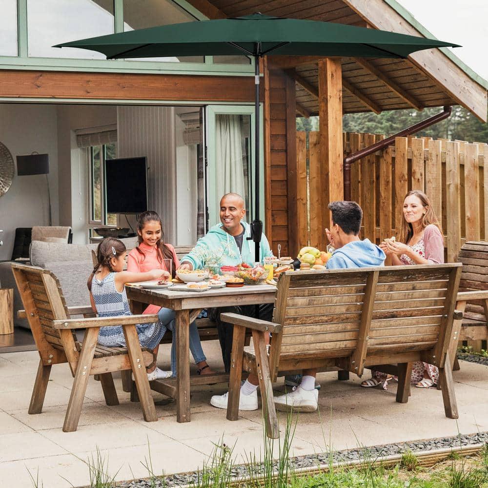 Sun-Ray 6.6x10 FT Rectangular Patio Umbrella with Push-Button Tilt and Hand Crank Canopy Lift, Table Umbrella with Solution Dyed Navy Fabric for Porch, Deck, Garden, and Swimming Pool, Hunter Green