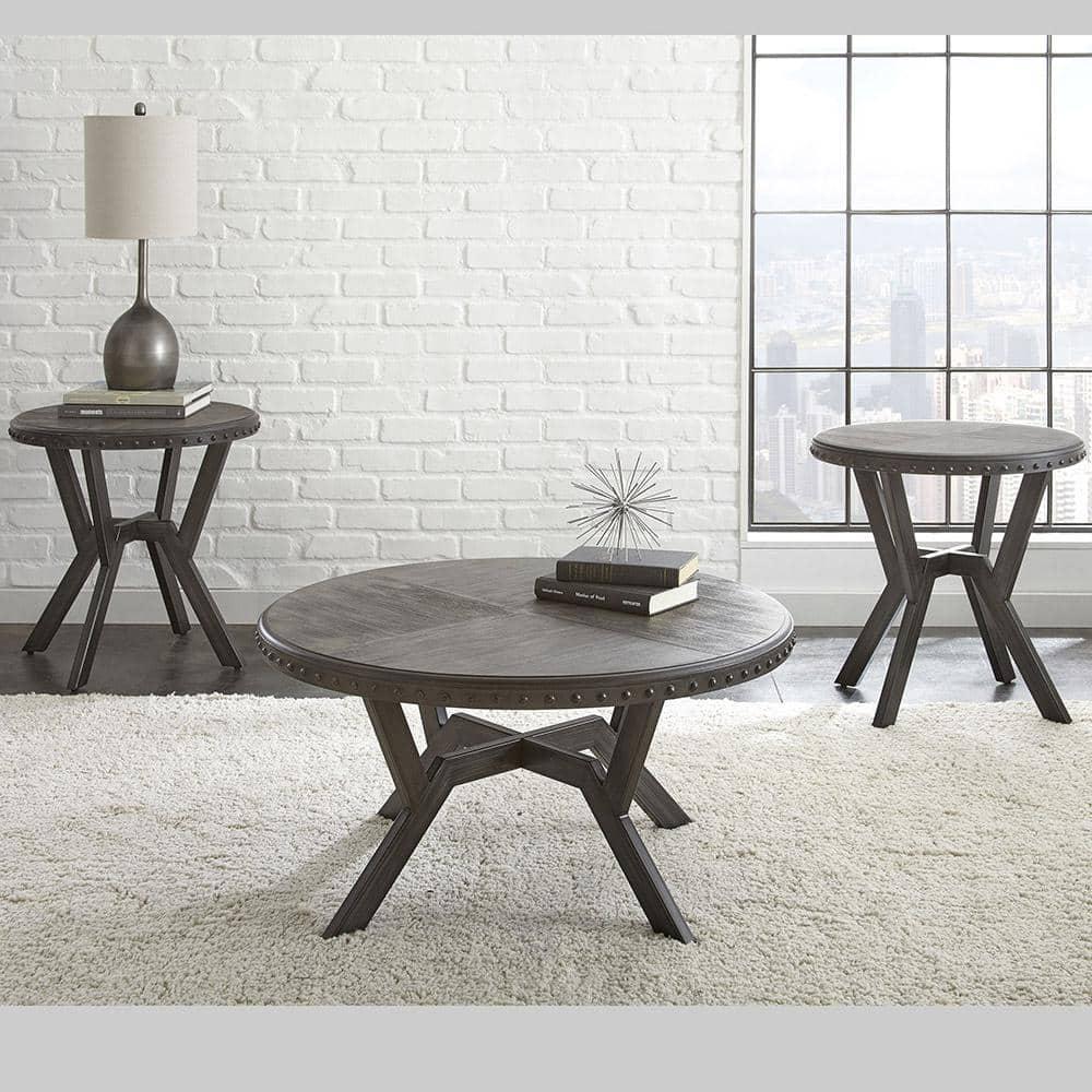 Steve Silver Alamo Indoor Industrial Wood and Nailhead 18" Height Round Coffee Table, Gray