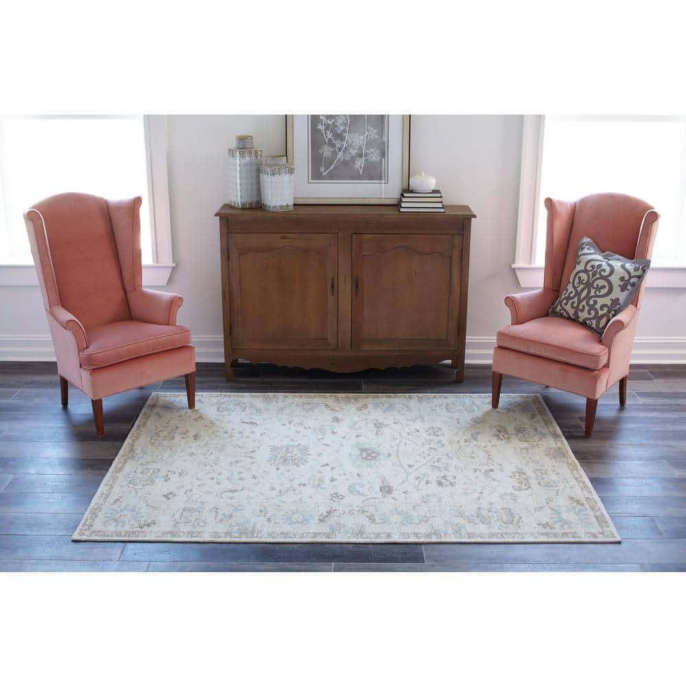3'3"x5' Floral Loomed Accent Rug Beige - Momeni: Traditional Wool & Nylon Botanical Low Pile Indoor Rug