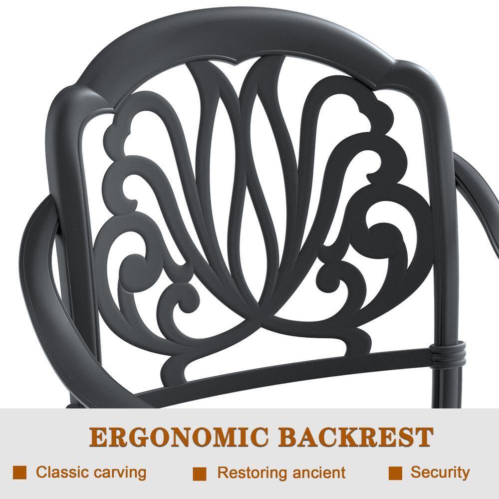 Hzzkey Outdoor Aluminum Dining Arm Chairs - Set of 6, Black, Random Color Cushions