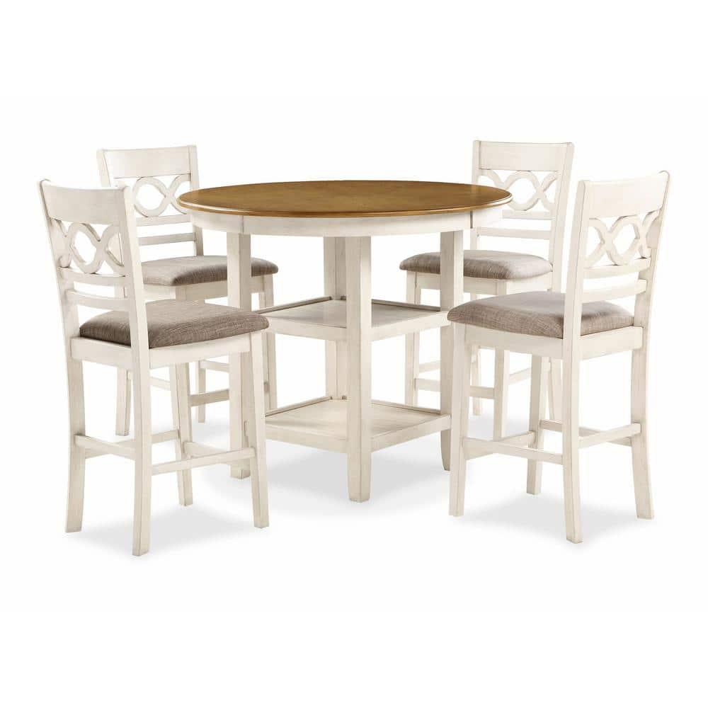 New Classic Furniture Cori 5-Piece Solid Wood Counter Dining Set in Brown/White