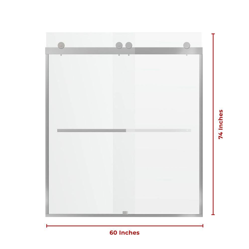 56" - 60" W 74” H Double Sliding Frameless Shower Door with Fixed Glass Panel