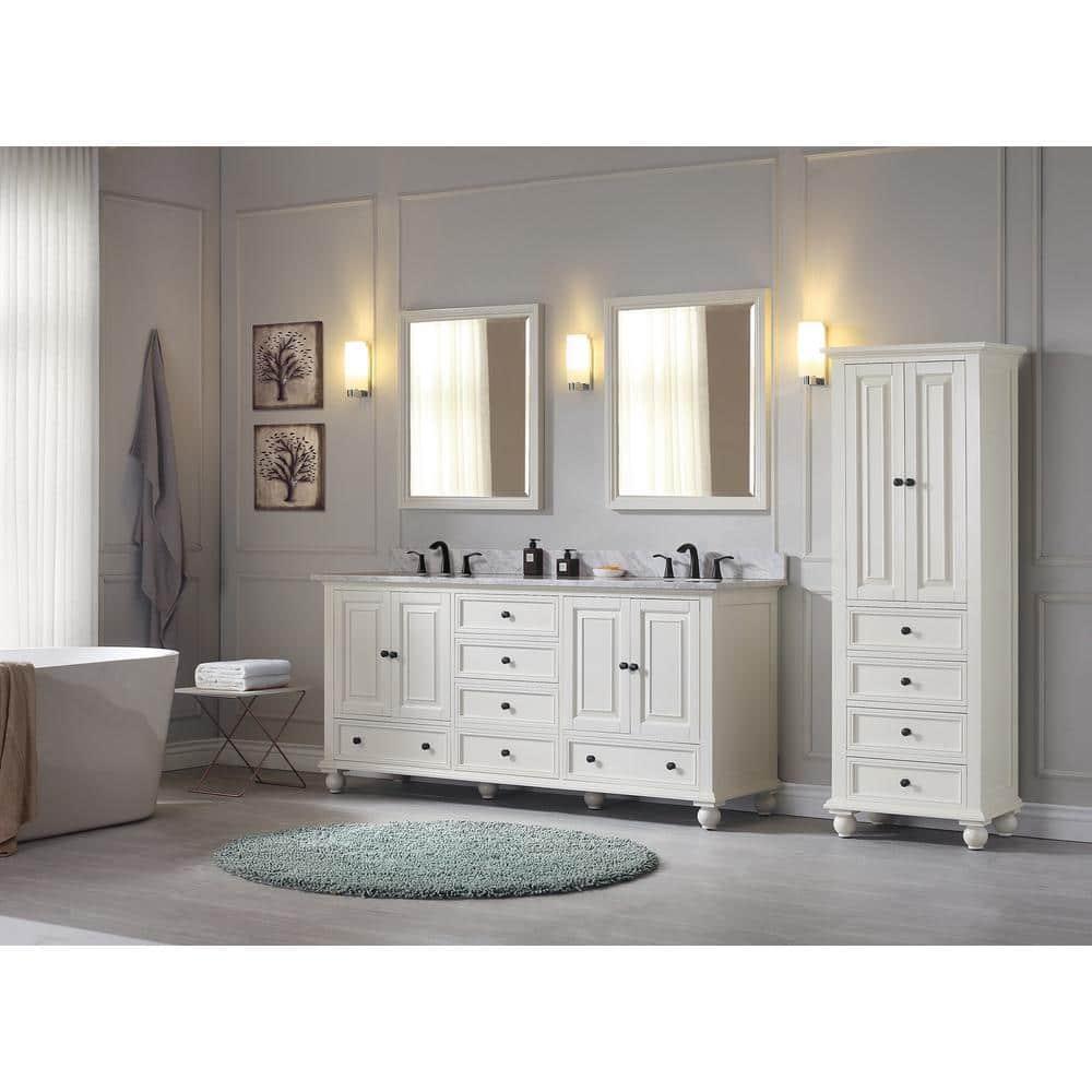 French White Solid Wood Double Freestanding Vanity, 72-inch