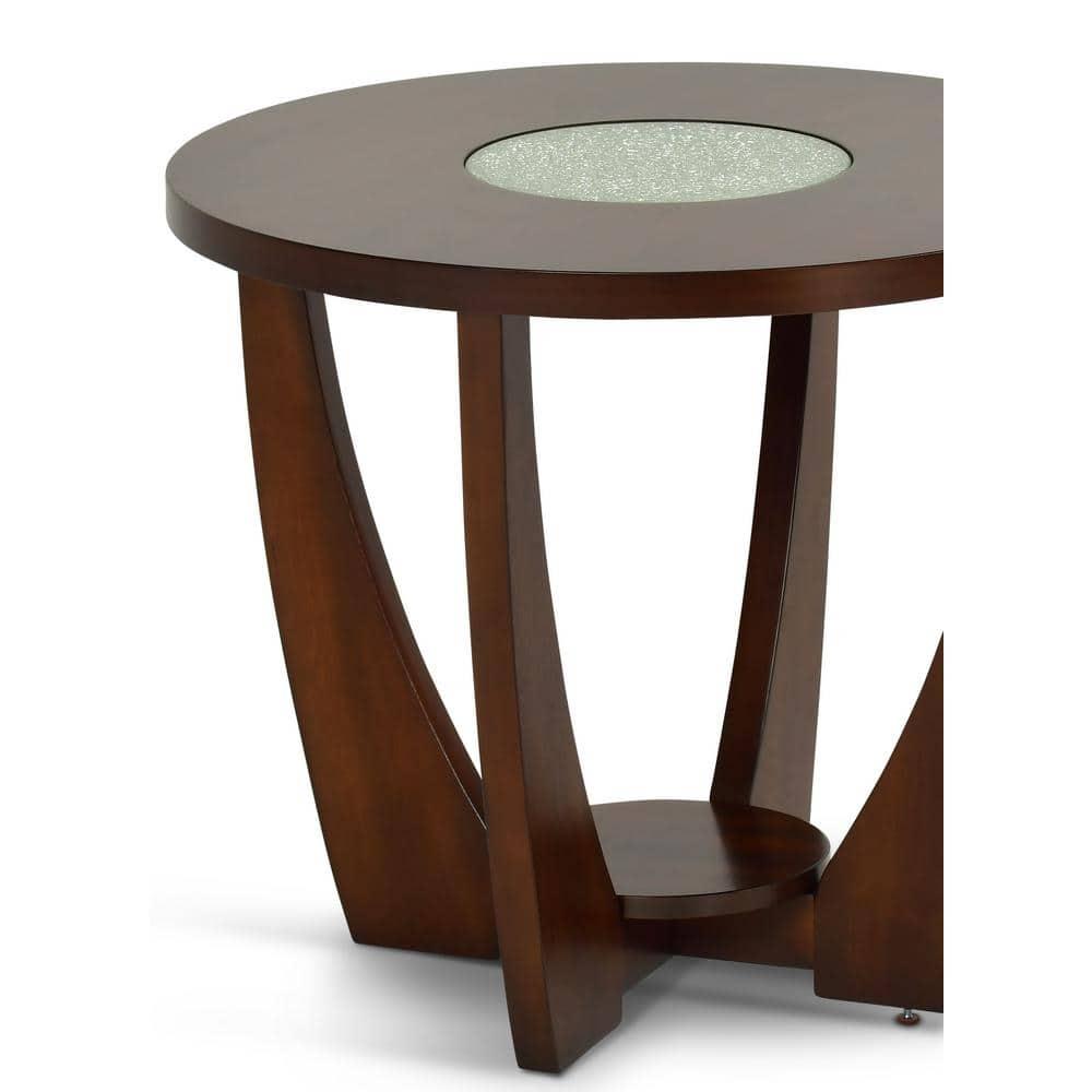 Steve Silver Rafael End Table Wood with Glass Inlay, Cherry