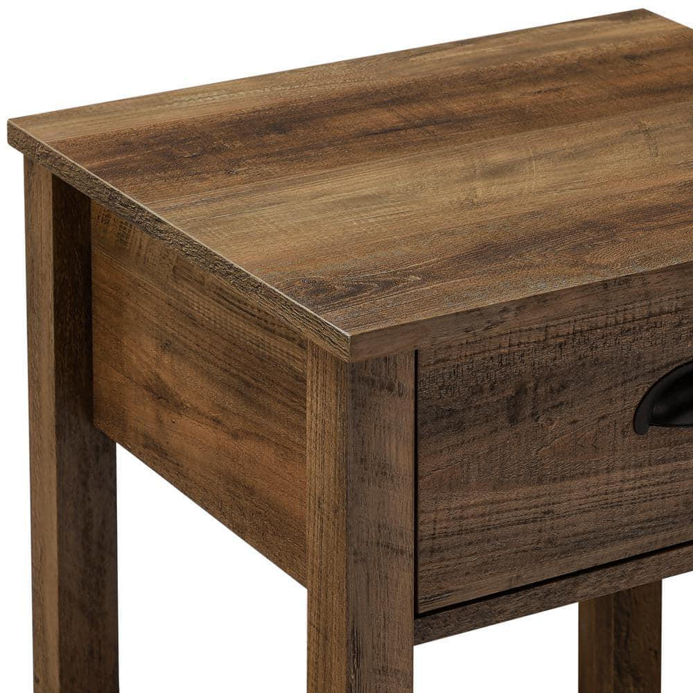 Country Farmhouse Single Drawer Wood Side Table Set - Rustic Oak