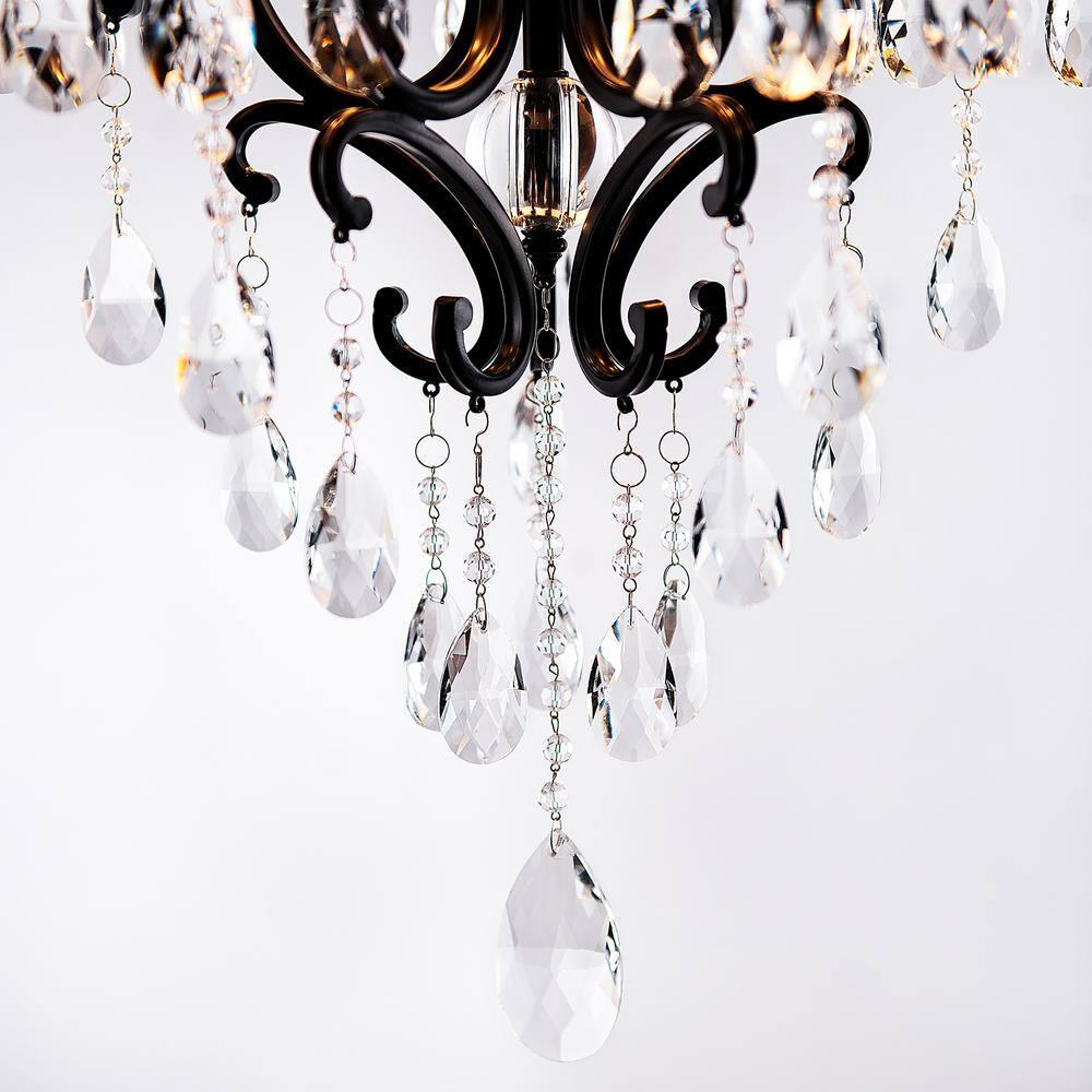 18 in. 5-Light Blackened Bronze Crystal Chandelier with Fabric Shade