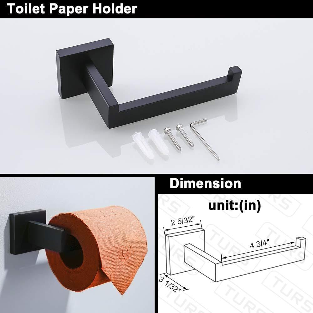 5 Pieces Square Matte Black Stainless Steel Bathroom Accessories Set Include 23.6 in Towel Bar, Toilet Paper Holder, Towel Ring, 2 Robe Towel Hooks
