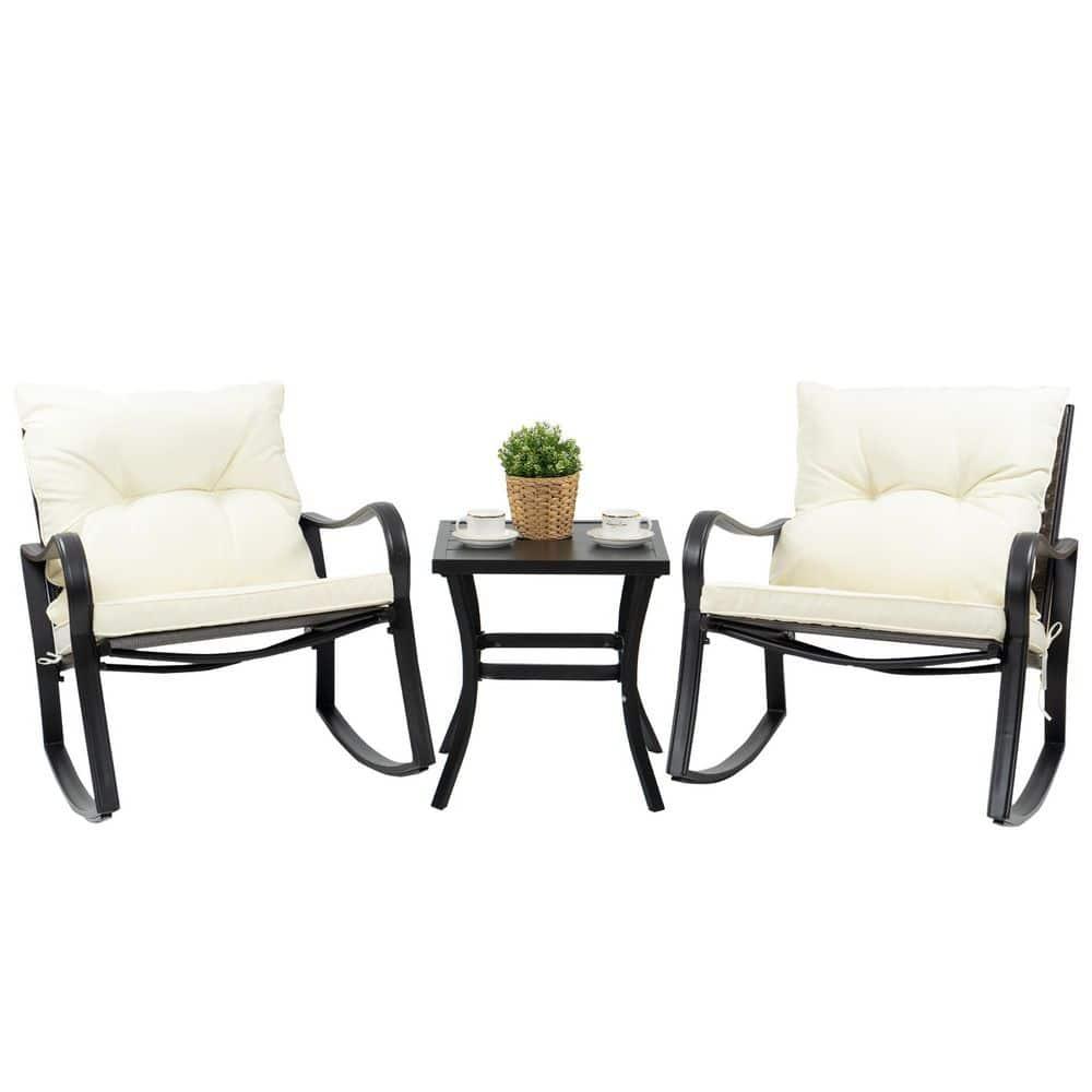 Mercury Row® Preciado 3 Piece Outdoor Patio Set With Cushions-Rocking Chair for Balcony, Lawn and Porch