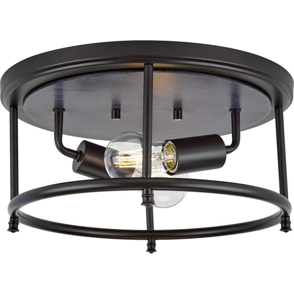 Progress Lighting Durrell 2-Light Flush Mount, Matte Black, Open-Cage, Steel