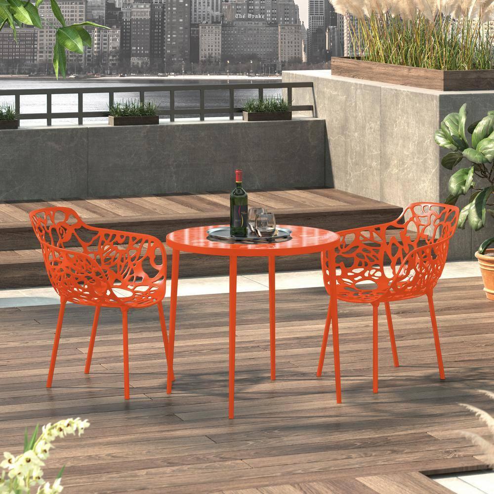 LeisureMod Devon Aluminum Stackable Outdoor Dining Armchair Set of 2, Orange