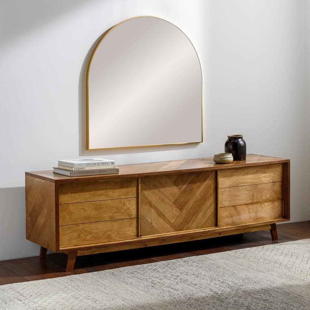 Aranya Rectangular Wood Silver and Gold Bathroom Vanity Mirror