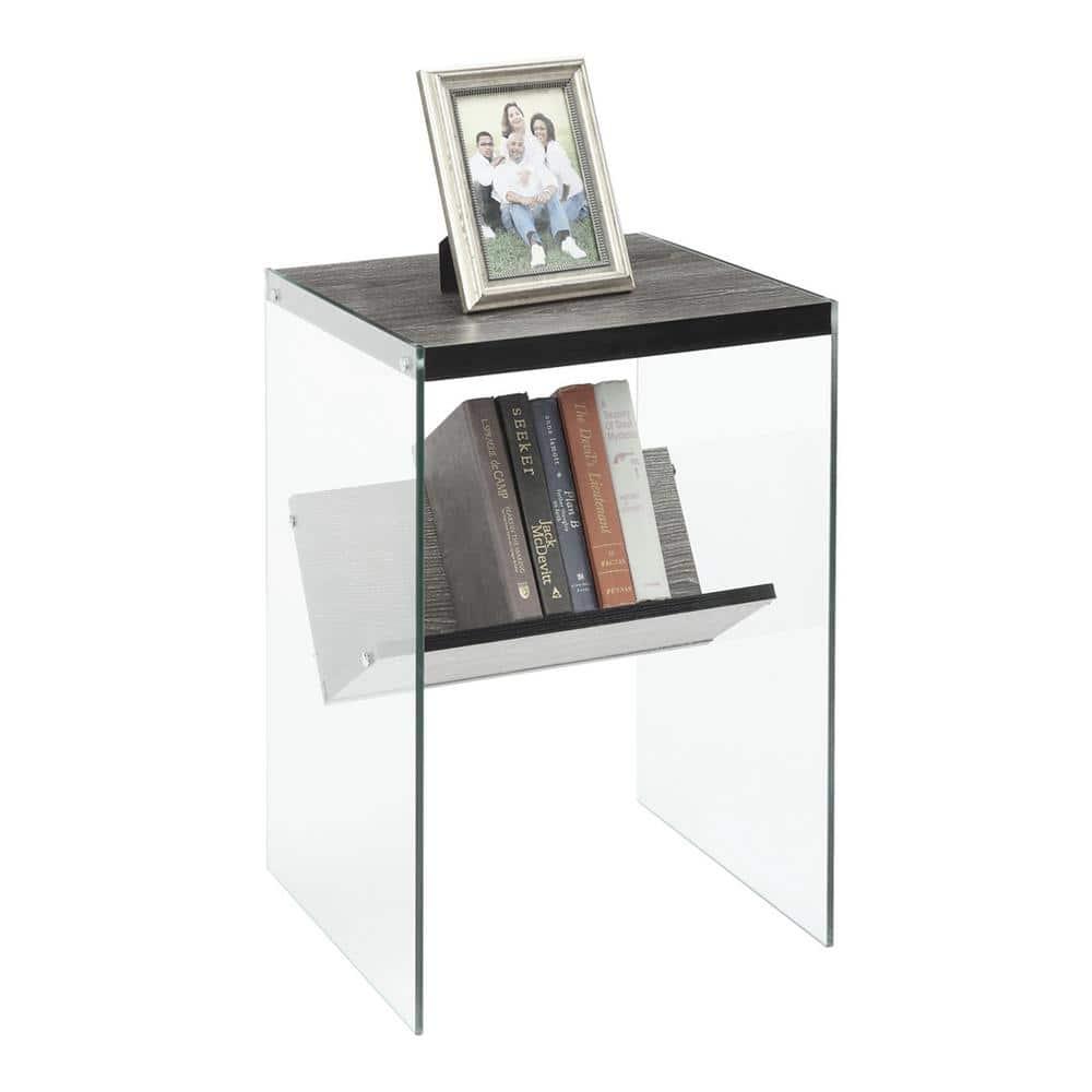 Convenience Concepts SoHo Glass End Table with Shelf, Weathered Gray/Glass