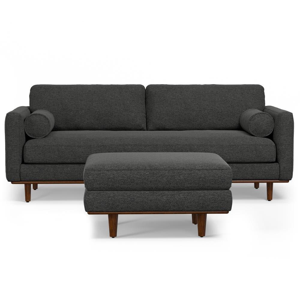 Simpli Home Morrison  Sofa and Ottoman Set in Woven-Blend Fabric