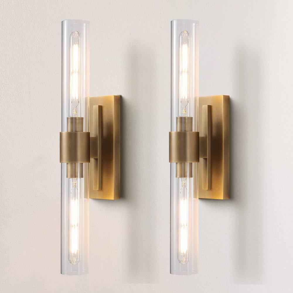Mailus Wall Sconces, 22.8" Industrial-Chic Dual Glass Cylinder Wall Sconce(Set of 2)