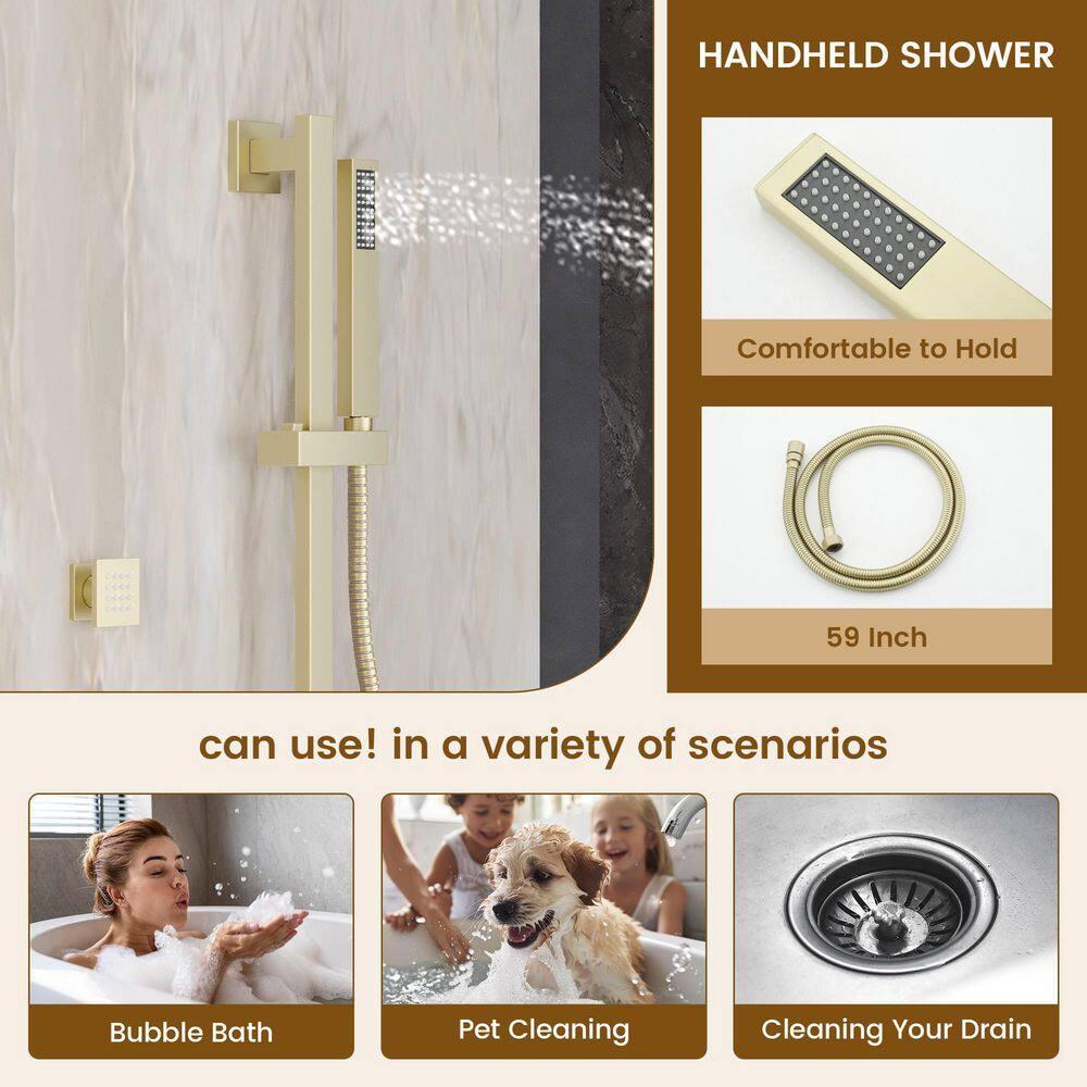 Brushed Gold Stainless Steel Multi-head Wall Mounted Shower System