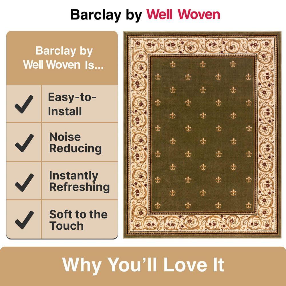 Well Woven Barclay Collection Fleur de Lis Green 9'3" x 12'6" Area Rug - for Living Room, Bedroom, and Dining Room