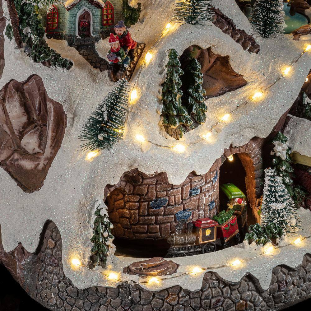 18-Inch Snowy Mountain Village with LED Lights and Music