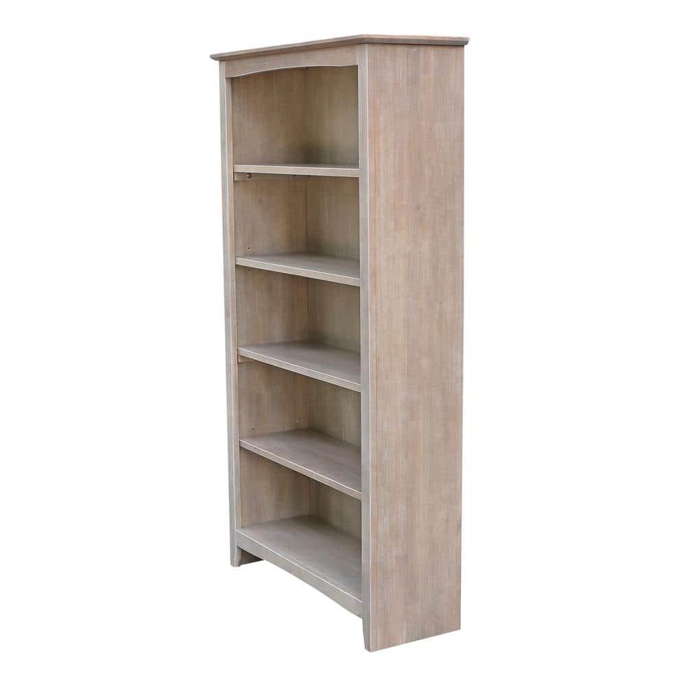 60" Shaker Bookcase Washed Gray/Taupe - International Concepts: Solid Wood, 4-Shelf Storage