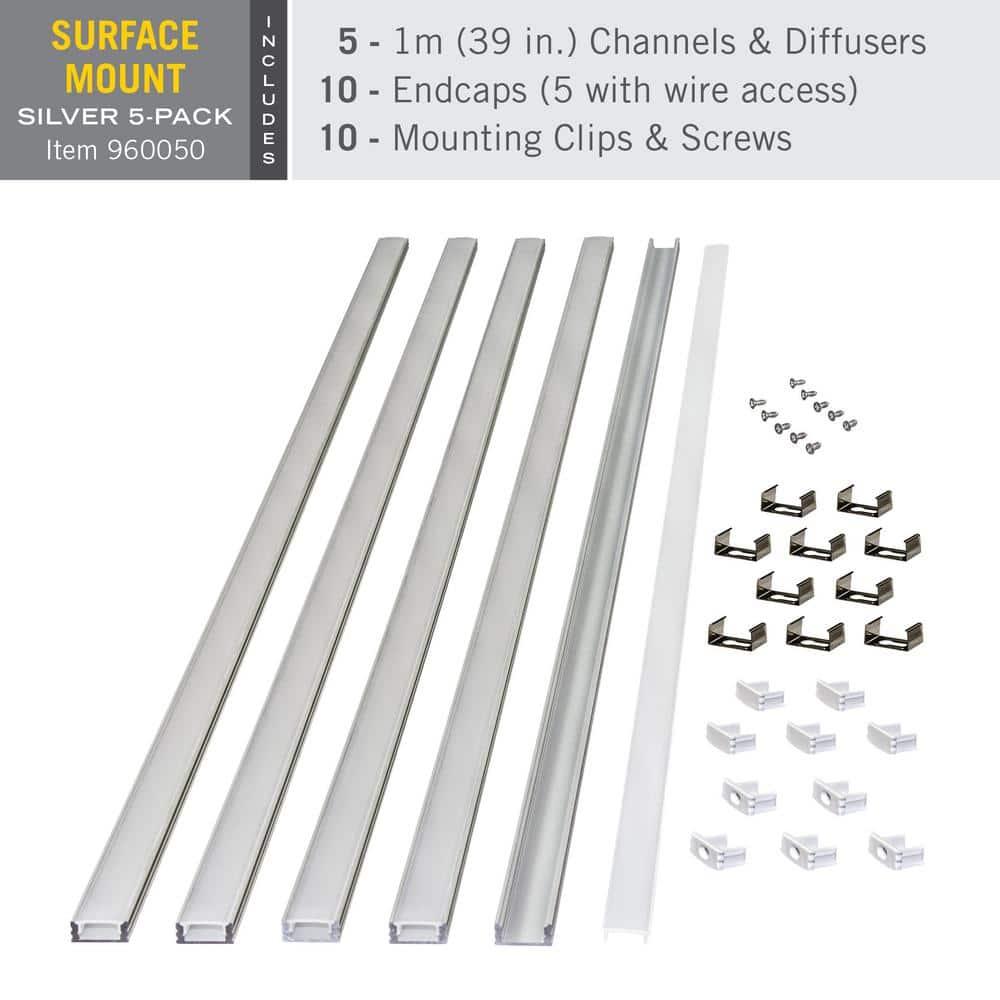 LED Tape Light Mounting Channel, Surface Mount, Silver