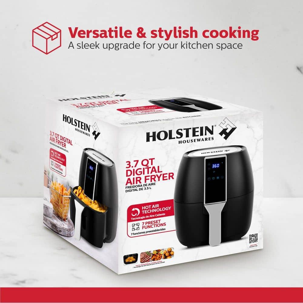 Holstein Housewares - 3.7QT Digital Air Fryer, Black - Convenient and User Friendly with Optimal Control Panel and Seven Cooking Presets