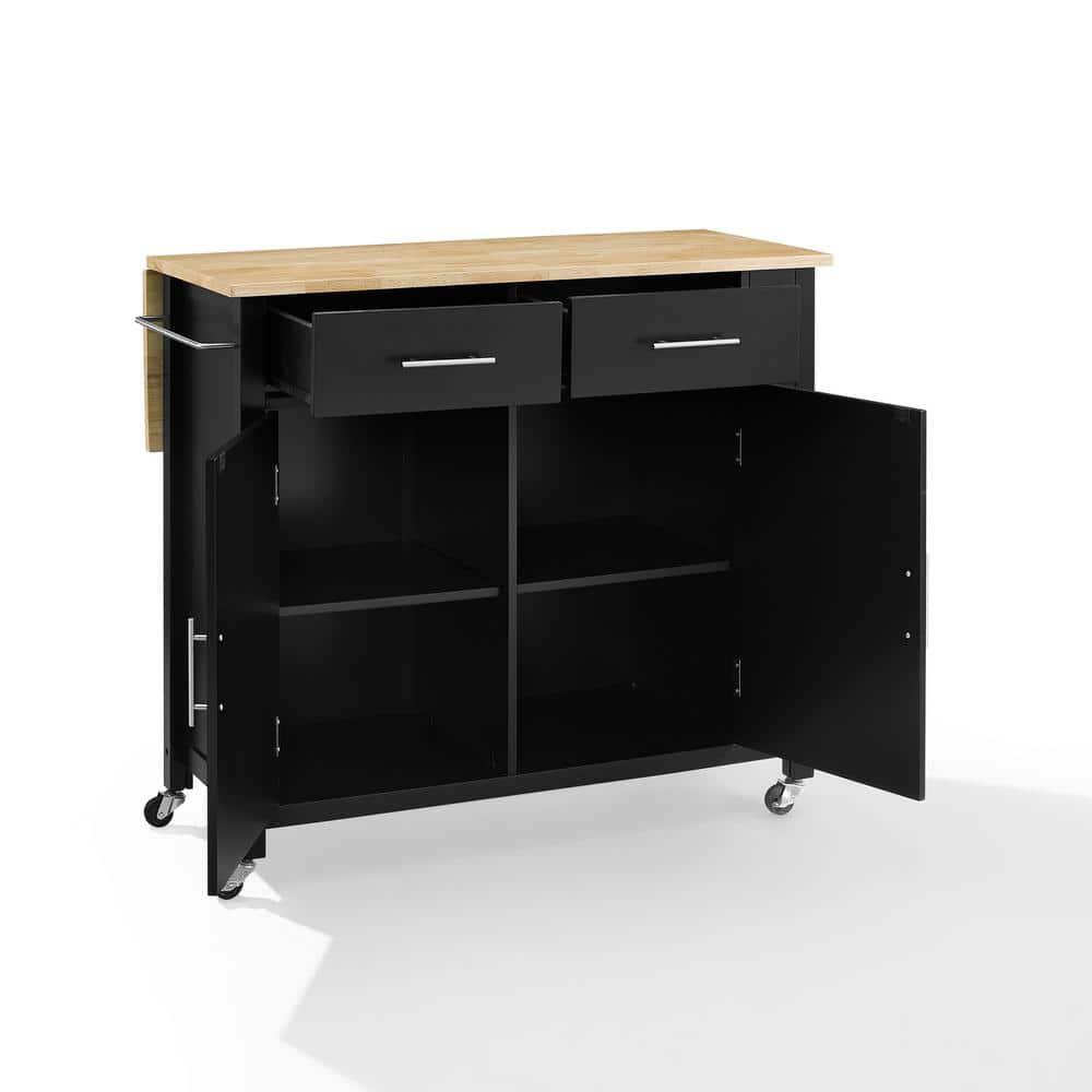 Crosley Furniture Savannah Wood Top Drop Leaf Kitchen Island/Cart in Black