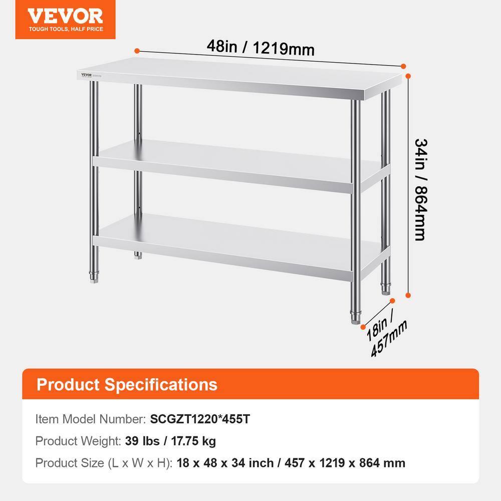 VEVOR VEVOR Stainless Steel Food Prep Table, Commercial Kitchen Worktable