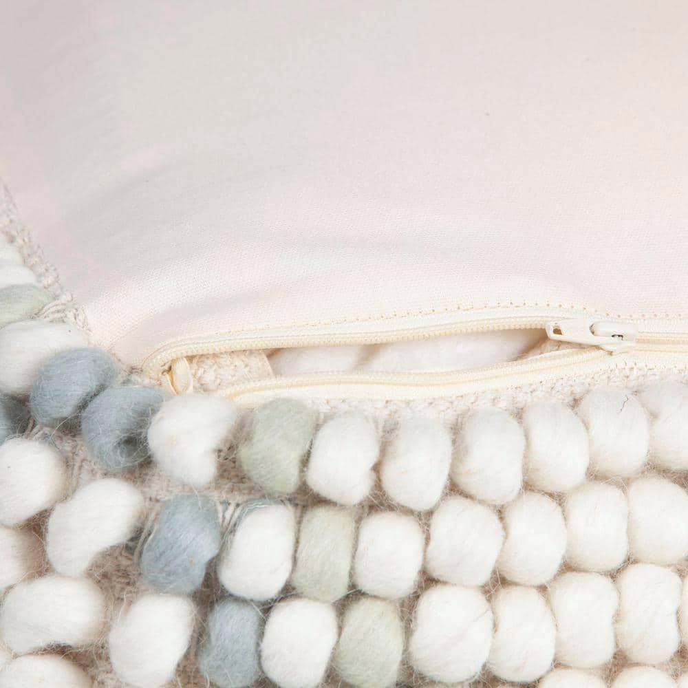 Creative Co-Op Cream New Zealand Pouf with Blue & Green Accents