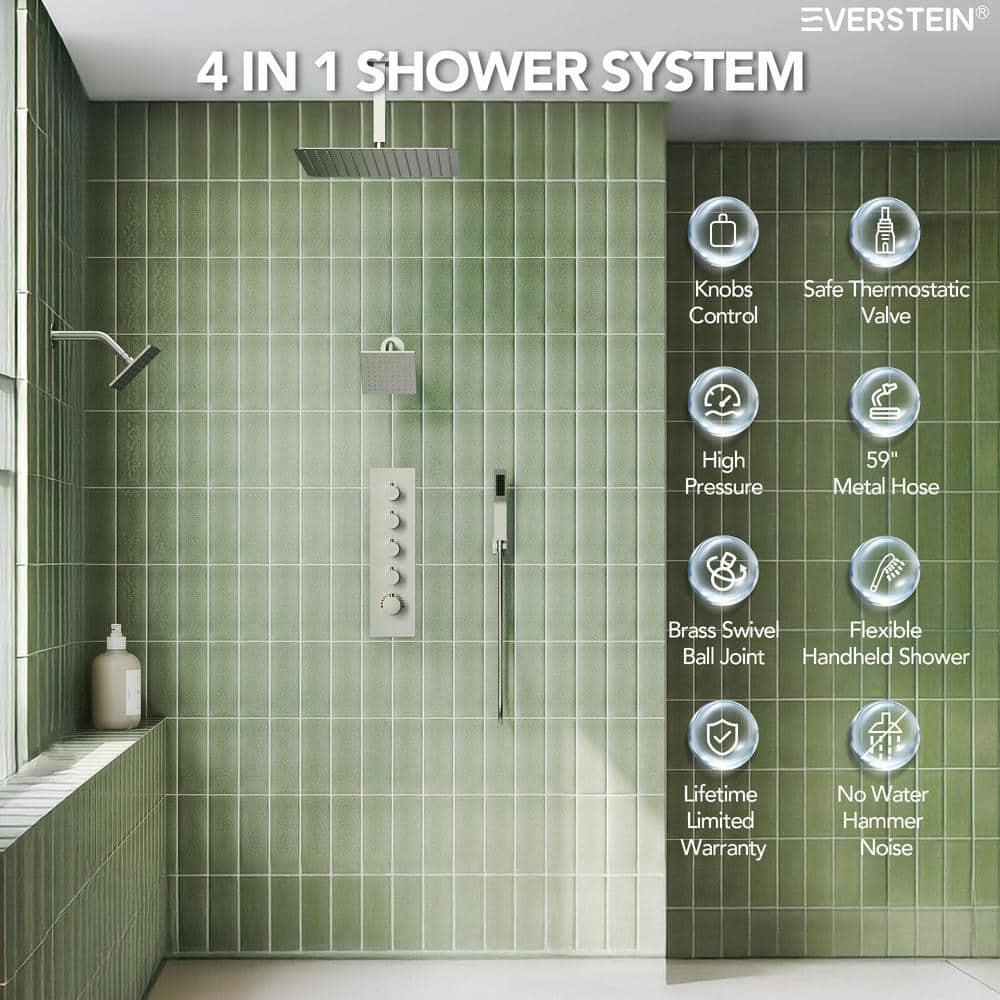 Thermostatic Shower Faucet 16" High-Pressure Triple Showerheads with Rough-In Valve