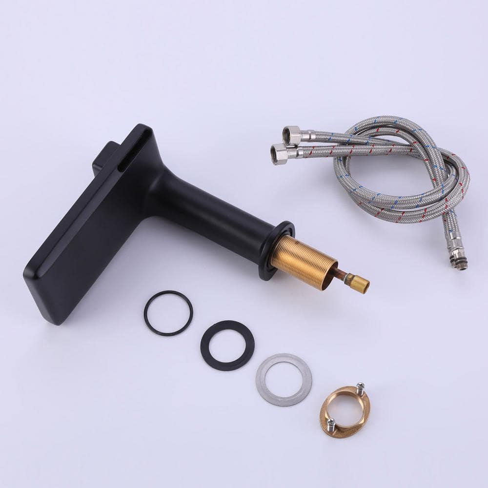 RBROHANT JK0372 7.75" Brass Waterfall Bathroom Sink Faucet, Vanity Single Handle One Hole Basin Modern Lavatory Faucet