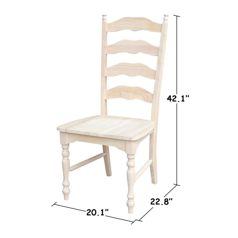 International Concepts Set of 2 Maine Ladderback Chair Unfinished : Hardwood Frame, Armless Design, 225 lb Capacity