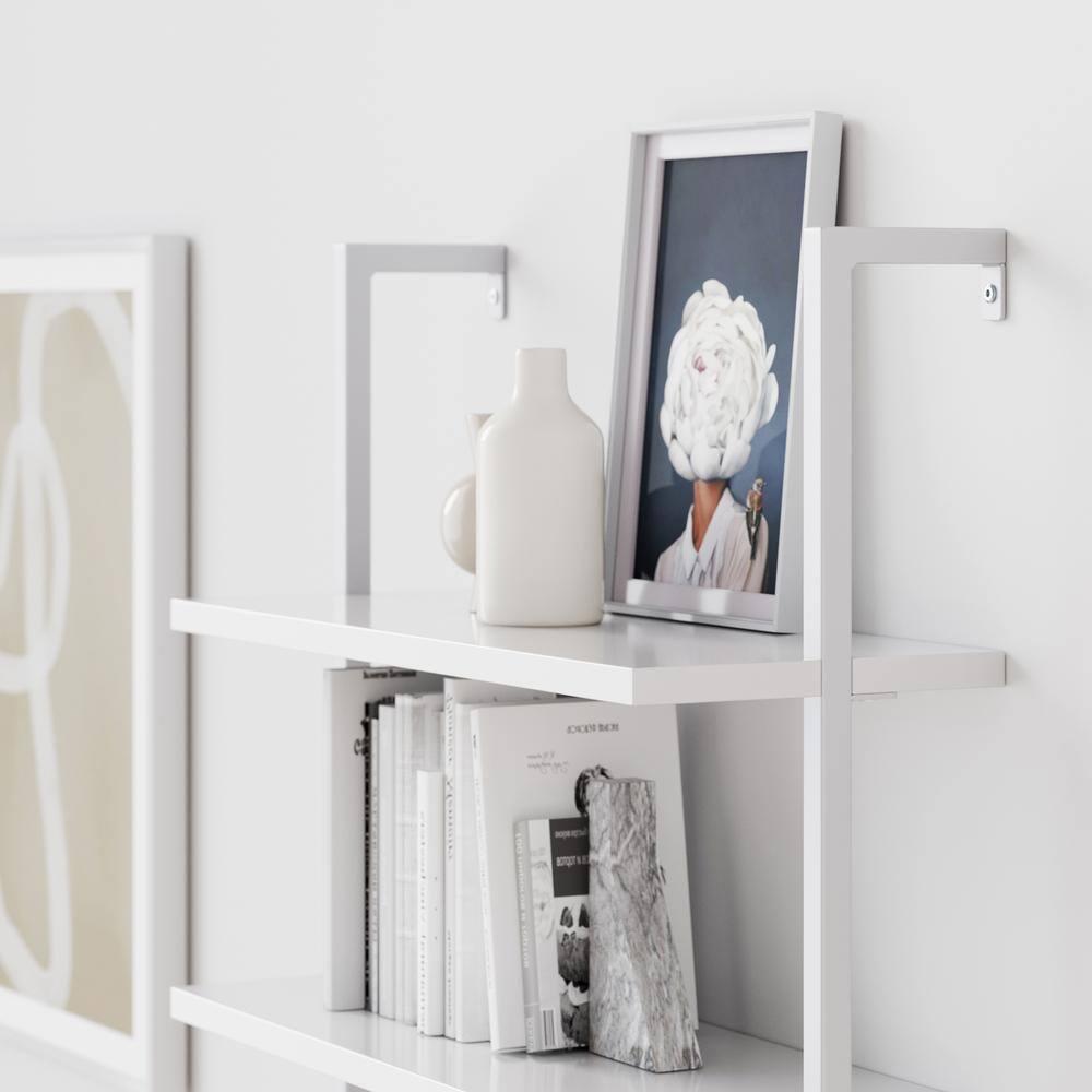 Nathan James Theo 6-Shelf Tall Bookcase Wall Mount Bookshelf White Wood with White Metal Frame White