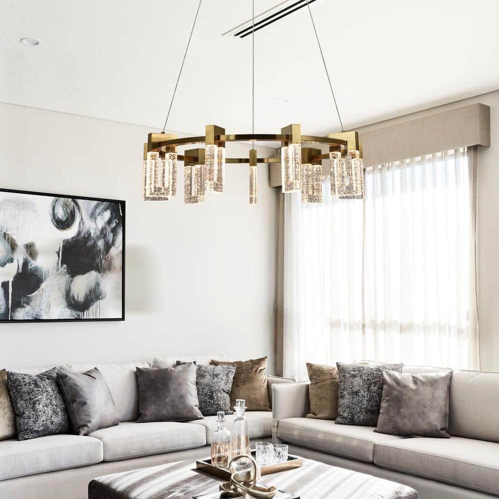 Sorrento 27-in Ring 9-Light Height Adjustable ETL Certified Integrated LED Circular Chandelier