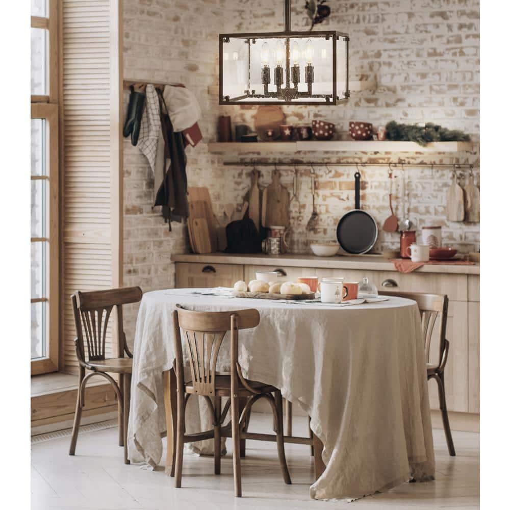 Paysan 13" 4-Light Iron/Seeded Glass Rustic Farmhouse LED Flush Mount, Oil Rubbed Bronze