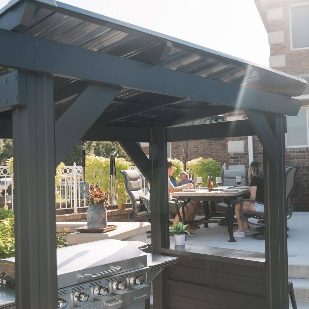 Backyard Discovery Rockport 8'x6' Galvanized Steel BBQ Grill Gazebo, Bar Tops, PowerPort