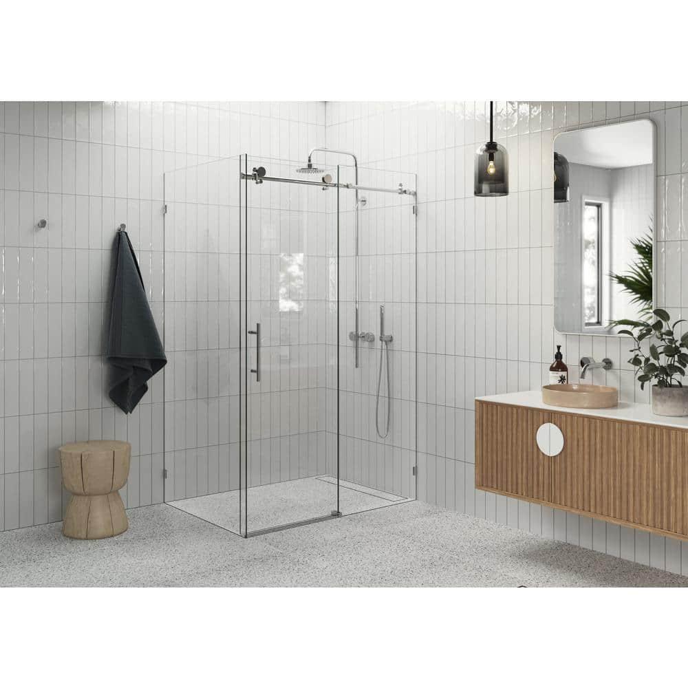Nova 48 in. x 32 in. x 78 in. 90-degree Fully Frameless Sliding Glass Shower Enclosure