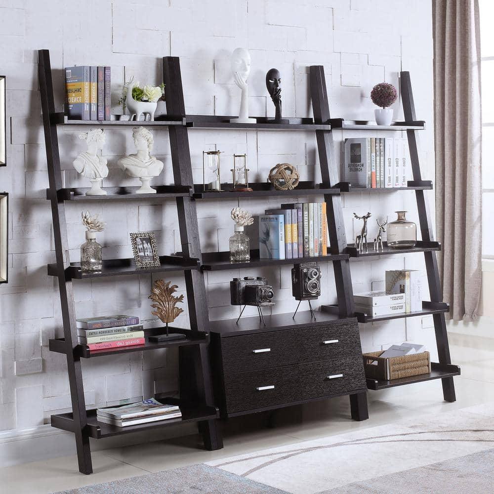 Coaster Colella 5-Shelf Transitional Wood Ladder Bookcase in Cappuccino