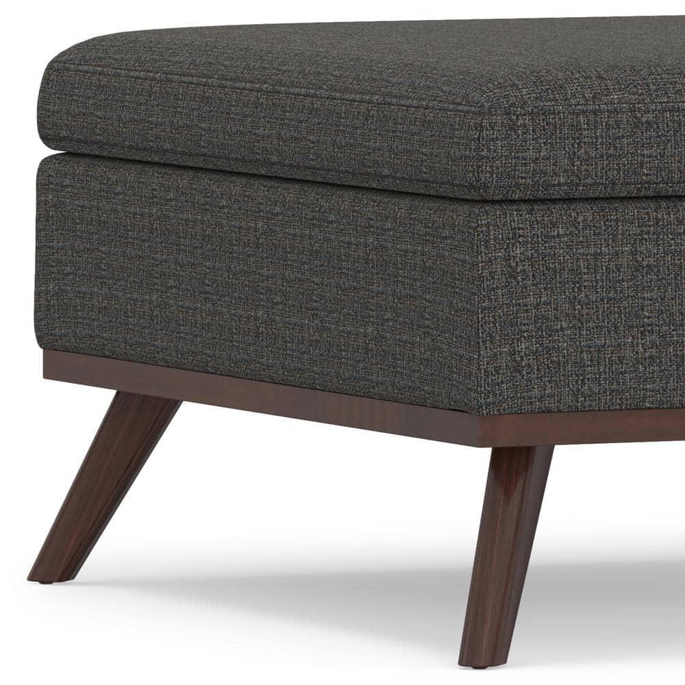 Simpli Home Owen 36"W Upholstered Square Coffee Table Storage Ottoman with Lift Top and Solid Wood Legs