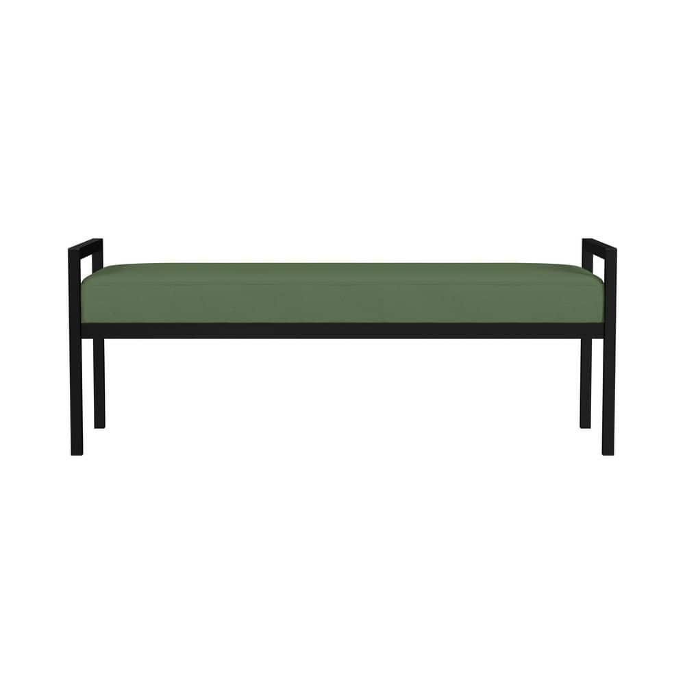 HomePop Modern Metal Bench Loden Green: Upholstered Rectangle for Entryway, End of Bed