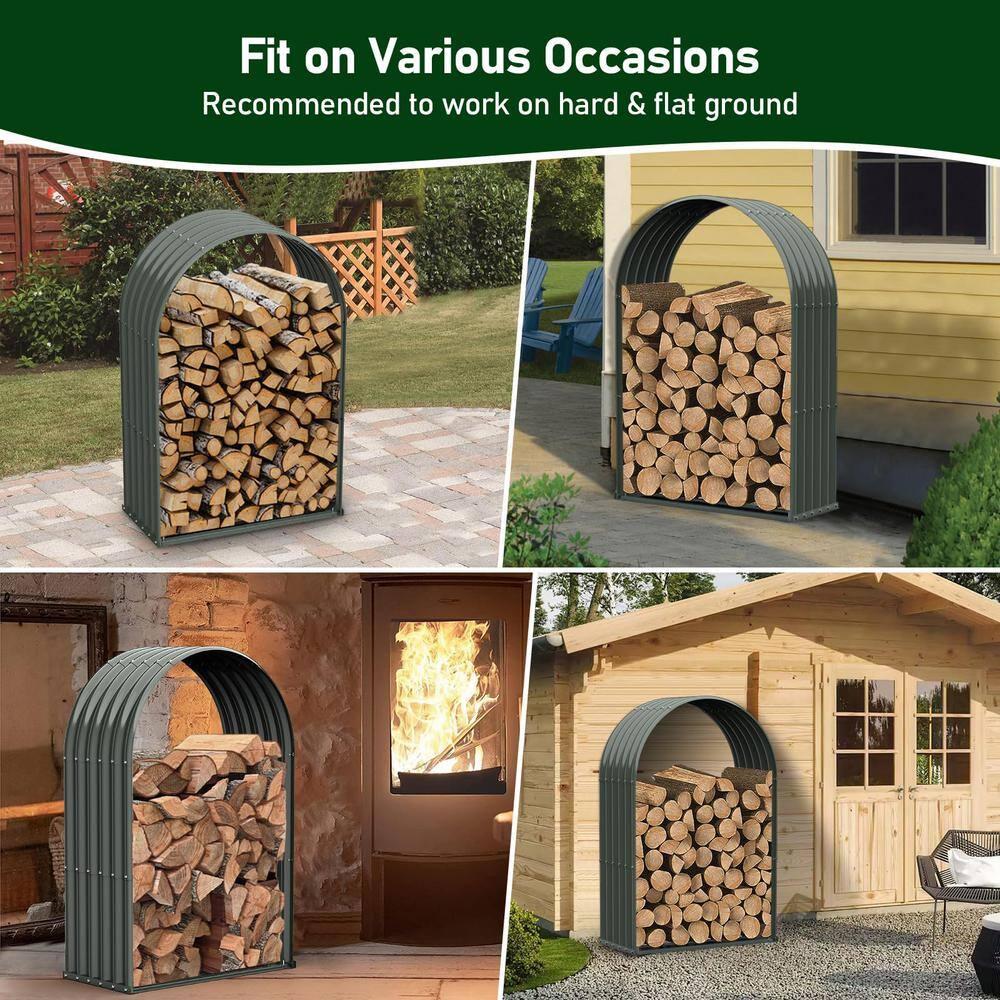 TRAMULL Heavy Duty Log Holder Galvanized Steel Firewood Storage with Assembly Kit