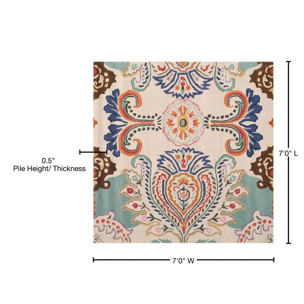 Bella BEL118 Hand Tufted Area Rug - Ivory/Teal - 7'x7' - Safavieh.
