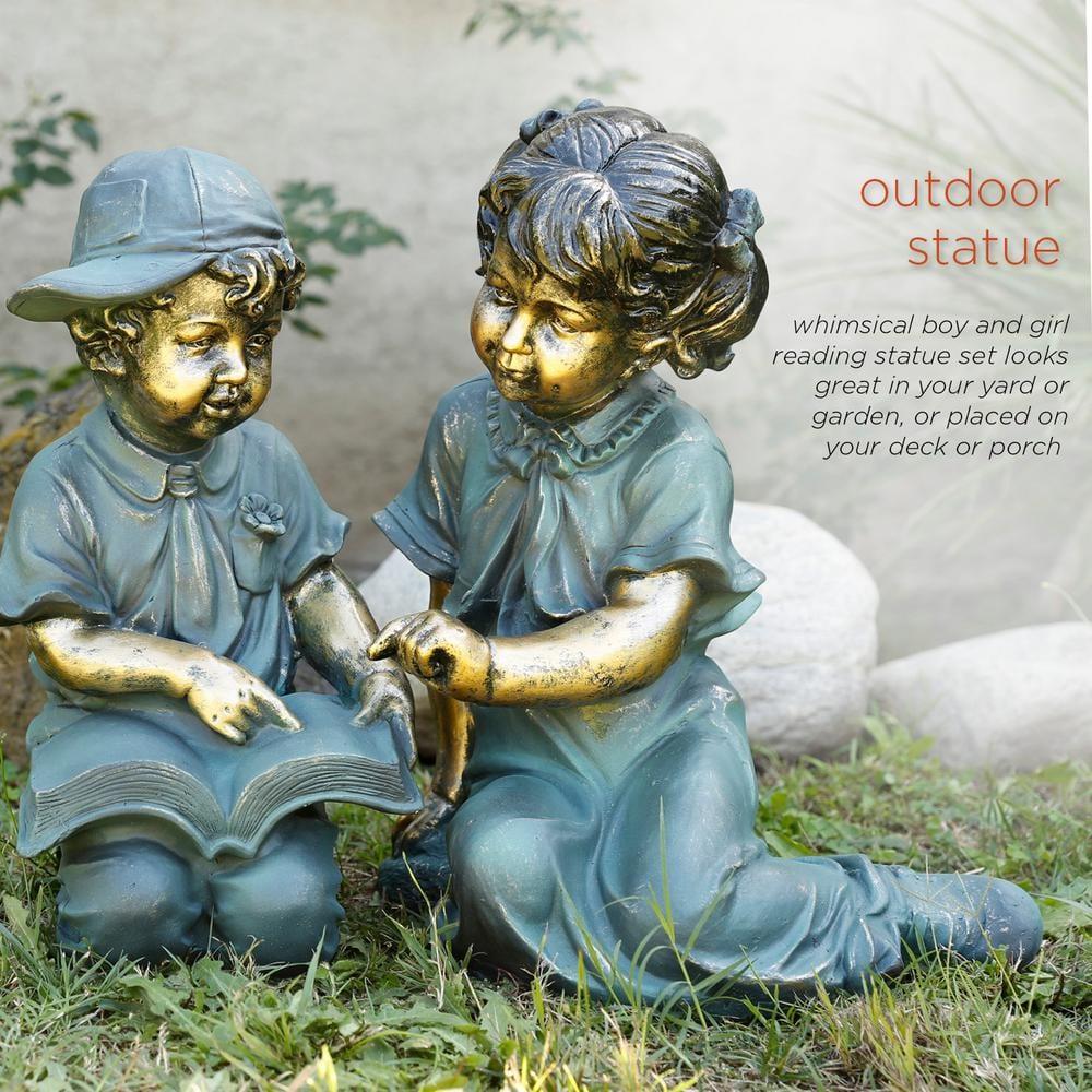 Alpine Corporation Girl and Boy Reading Statue Set, Includes 2 Statues