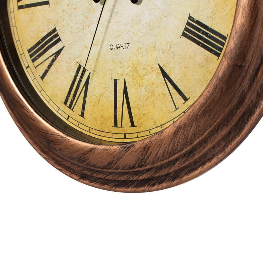 Clockswise 15.5 in Wall Clock for Home Kitchen Living/Dining Room Office Over Fireplace Decor, Easy to Read, Rustic Bronze, Non-Ticking Roman Numerals