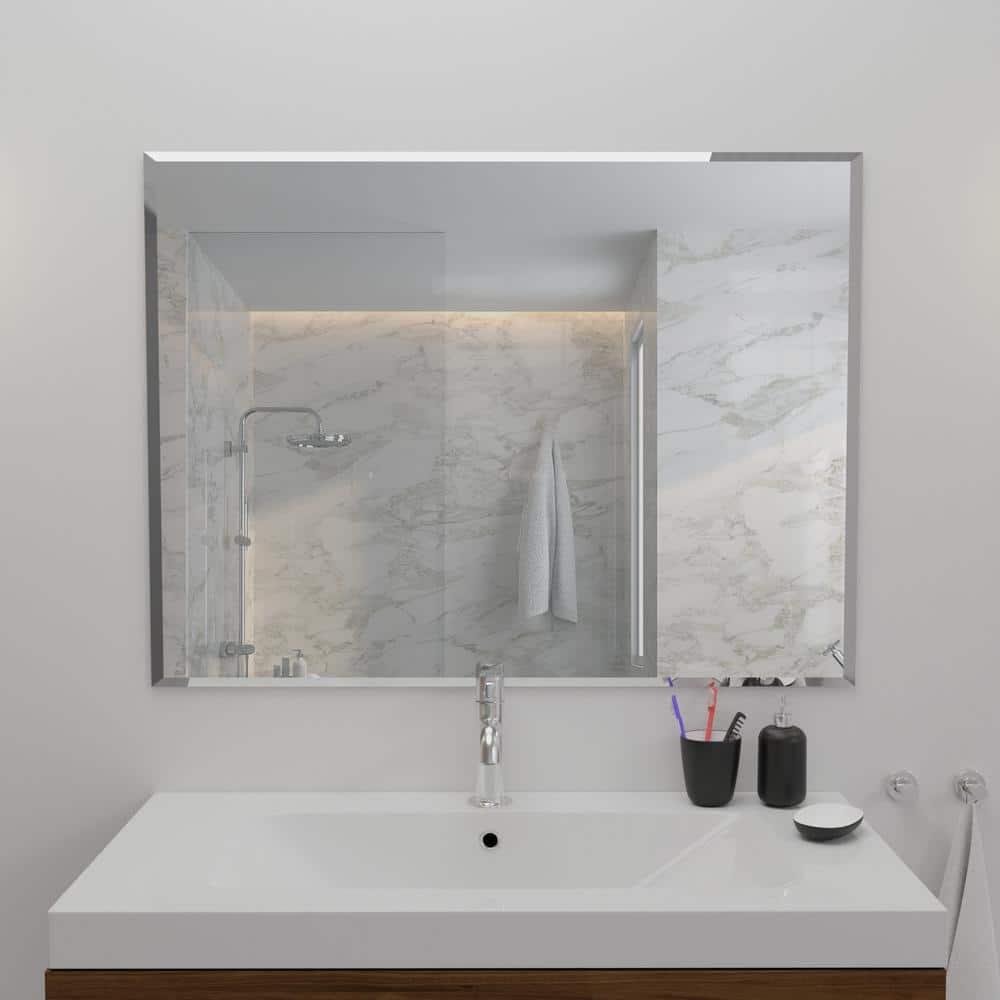 36"X48" inch Clear Rectangle Beveled Polish Frameless Wall Mirror with Hooks